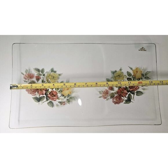 Vintage Viking Glass Hand-Painted Floral Serving Platter Tray Mid-Century Modern - Picture 8 of 9